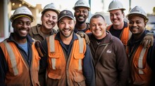 _A_group_of_smiling_construction_workers_wearing_uniform Taking Group Photo Real 4k High Quality Image