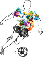 Wall Mural - soccer player in action, kicking ball for winning goal. abstract vector illustration from rainbow pa