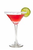Fototapeta Dziecięca - Cosmopolitan cocktail with a salted rim and lime wedge isolated on white background