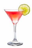 Fototapeta Dziecięca - Cosmopolitan cocktail with lime in a martini glass isolated on white background