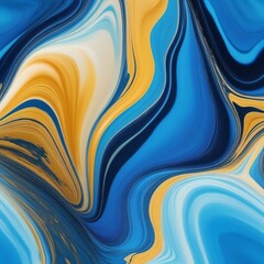 Wall Mural - beautiful abstraction of liquid blue and yellow paints in slow blending flow mixing together gently