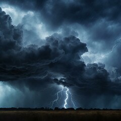 Wall Mural - Dark Stormy clouds with lightening