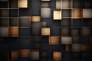 Wall Mural -  a black and gold abstract background with squares and rectangles in the center of the square