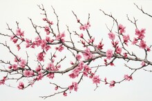 Cherry Blossom On White Background, Prunus Cerasoides
