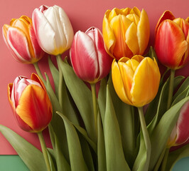 Wall Mural - Background with bouquet of tulips. AI