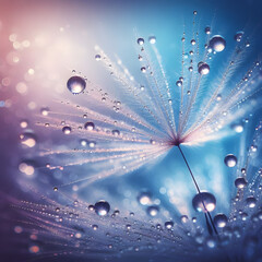 water drops on a parachutes dandelion on a beautiful blue. beautiful dew drops on a dandelion seed m