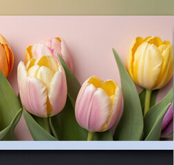 Canvas Print - Background with bouquet of tulips. AI