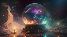 Magic Crystal Ball, Glowing Fortune Teller Sphere. Mystic Background Concept.