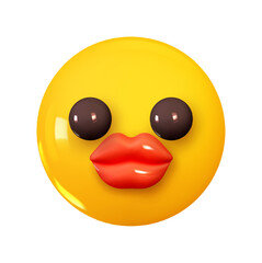 Wall Mural - kissing face emoji red lips. emotion 3d cartoon icon. yellow round emoticon. vector illustration