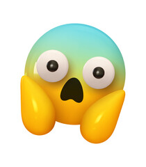 Wall Mural - emoji screaming in fear. emotion 3d cartoon icon. yellow round emoticon screeching with fear and sur