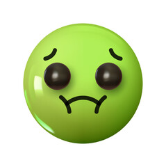 Wall Mural - nauseated face emoji. emotion 3d cartoon icon. green round emoticon. vector illustration