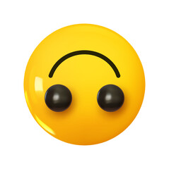 Wall Mural - emoji upside down smile face. emotion 3d cartoon icon. yellow round emoticon. vector illustration