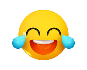 Wall Mural - face with tears of joy emoji. emotion 3d cartoon icon. yellow round emoticon. vector illustration