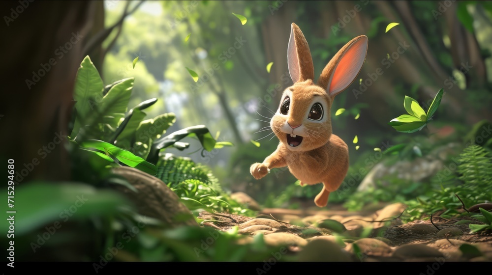 As a mischievous rabbit hops along the forest floor he accidentally ...