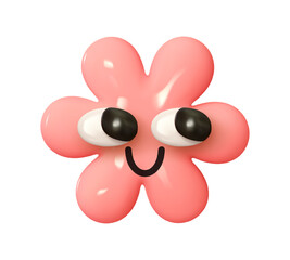 Wall Mural - emoji pink flower with big eyes. emotion 3d cartoon icon. rose emoticon. vector illustration