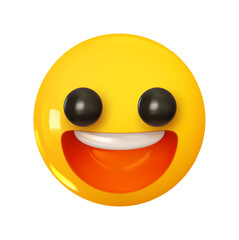 Wall Mural - emoji face mouth wide open laughing. emotion 3d cartoon icon. yellow round emoticon. vector illustra