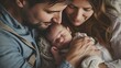 Highlight the tenderness of a family providing comfort sleeping and cuddles to their newborn