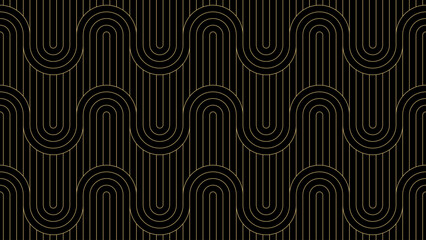 Aufkleber - Luxury gold background pattern seamless geometric wave line circle abstract design vector. Christmas background.