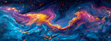 Fototapeta Kosmos - Blue abstract waves background. Bright purple, navy, pink and gold ocean waves futuristic backdrop illustration by Vita. Banner for copy space, web, mobile graphic resource