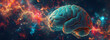 3D Brain in Space Illustration: Cognitive Science, Educational Psychology, and Cognitive Neuroscience in Learning, Colorful Brain System, Neurogenesis, Pondering, Thinking Brain, Nuclear Medicine