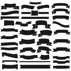 banner ribbon set silhouette vector black shape