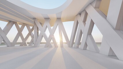 Architecture background geometric design in interior 3d render