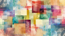 Abstract Arrangement Of Soft Pastel Squares And Rectangles Blend Gently In Watercolor Texture For Background