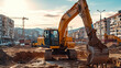 © visoot - Excavators preparing for laying building foundation, construction site of real estate project. Generative AI.