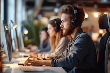 Leinwandbilder - Software engineers working in front of their computers, Contemporary office environment, daylight. Generative AI.