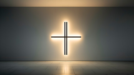 Wall Mural - A crucifix on the wall of a modern minimalist church