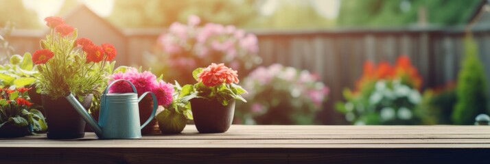 Flower pots on a wooden table