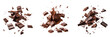 Leinwandbild Motiv Set of delicious chocolate pieces in the air isolated on a transparent background