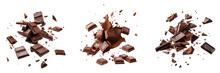 Set Of Delicious Chocolate Pieces In The Air Isolated On A Transparent Background
