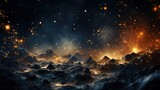 Fototapeta Fototapety kosmos - Abstract Dreamy Background Wallpaper Template of Outer Space Planet Land Nebula Sparkling Stars Stardust Galaxy Universe Astro Cosmos Milky Way Panorama Night Sky Fantasy Colorful Tone 16:9