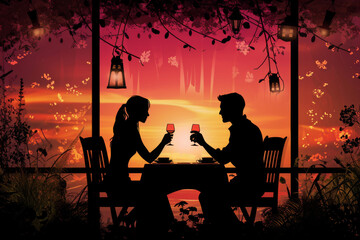 Wall Mural - Couples have dinner on Valentine's Day.