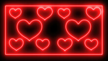 Heart On Black Background, Neon Light Heart Wallpaper, Glowing Heart Photo Frame Wallpaper, Red Glowing Neon On Black Background,