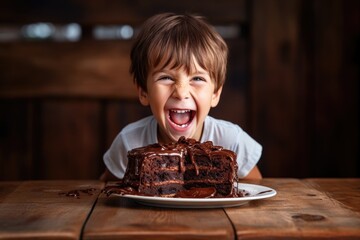 child eating chocolate cake
