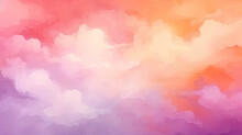Purple Magenta Pink Peach Coral Orange Yellow Beige White Abstract Watercolor. Art Background. Light Pastel Pale Soft. Design. Template. Mother's Day, Valentine, Birthday. Romantic Sky,colorful Clouds