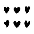 Hand drawn hearts silhouette set vector icons isolated on white background.