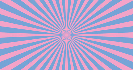 Wall Mural - Blue background pattern with pink diverging rays, retro doll style.