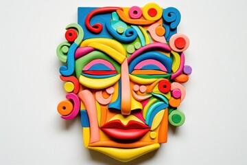 Canvas Print - abstract face molded from different plasticine colors