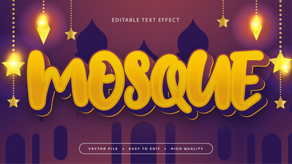 Poster - Purple violet gold and orange mosque 3d editable text effect - font style. Ramadan text style effect