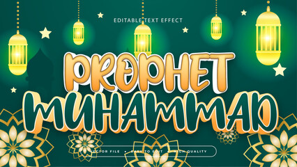 Poster - Green gold and orange prophet muhammad 3d editable text effect - font style. Ramadan text style effect