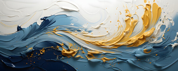 Wall Mural - Blue White and Gold Liquid Oil Paint Background