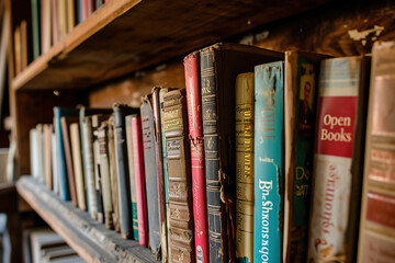 Wall Mural -  bookshelf with open books placed among other books.