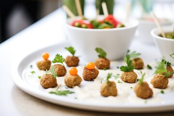 Poster - miniature falafel bites on a platter with tahini dip