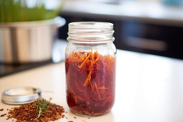 Canvas Print - a jar of fermenting beet kvass on a slate kitchen countertop