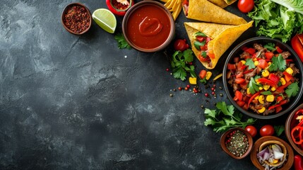 Wall Mural - Mexican food in dark background. Best Mexican food. Food photography