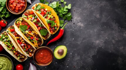 Wall Mural - Mexican food in dark background. Best Mexican food. Food photography