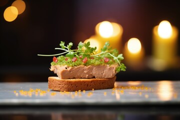 Poster - close view of foie gras on multigrain bread with a parsley leaf